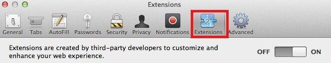 Safari Extensions tab with third-party extensions disabled