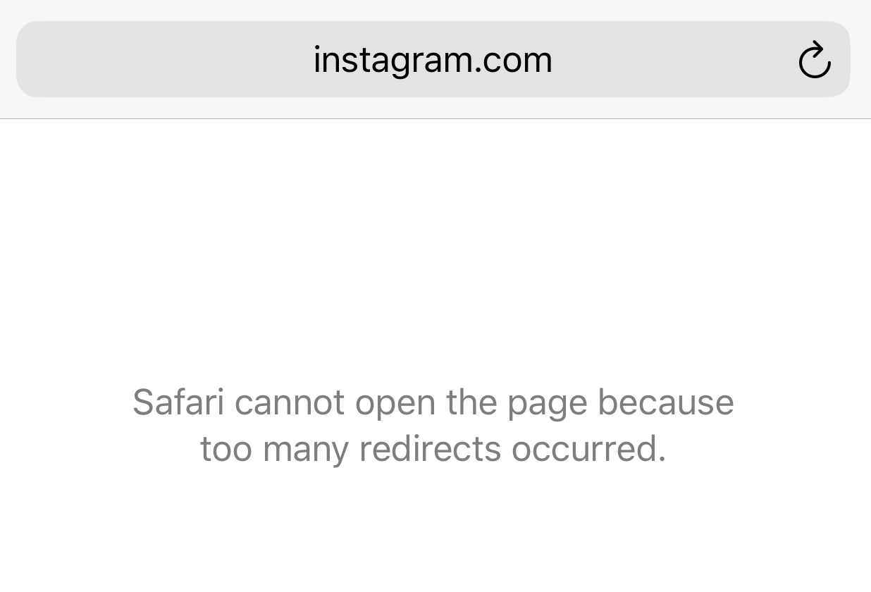 Safari cannot open the page because too many redirect occurred