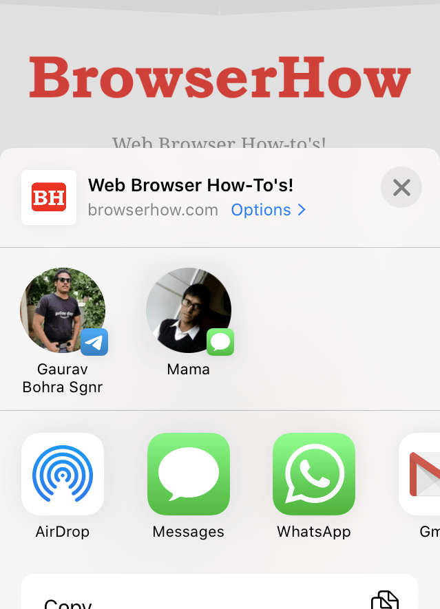 Safari iOS Built in Sharing Options