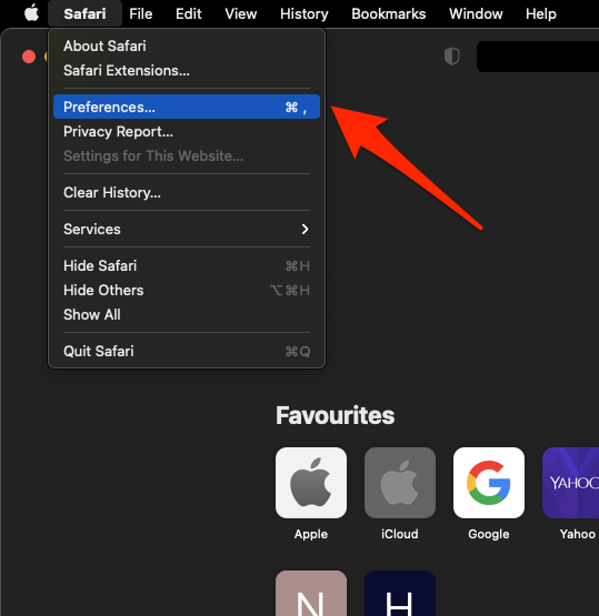 Safari Preferences menu options in MacOS
