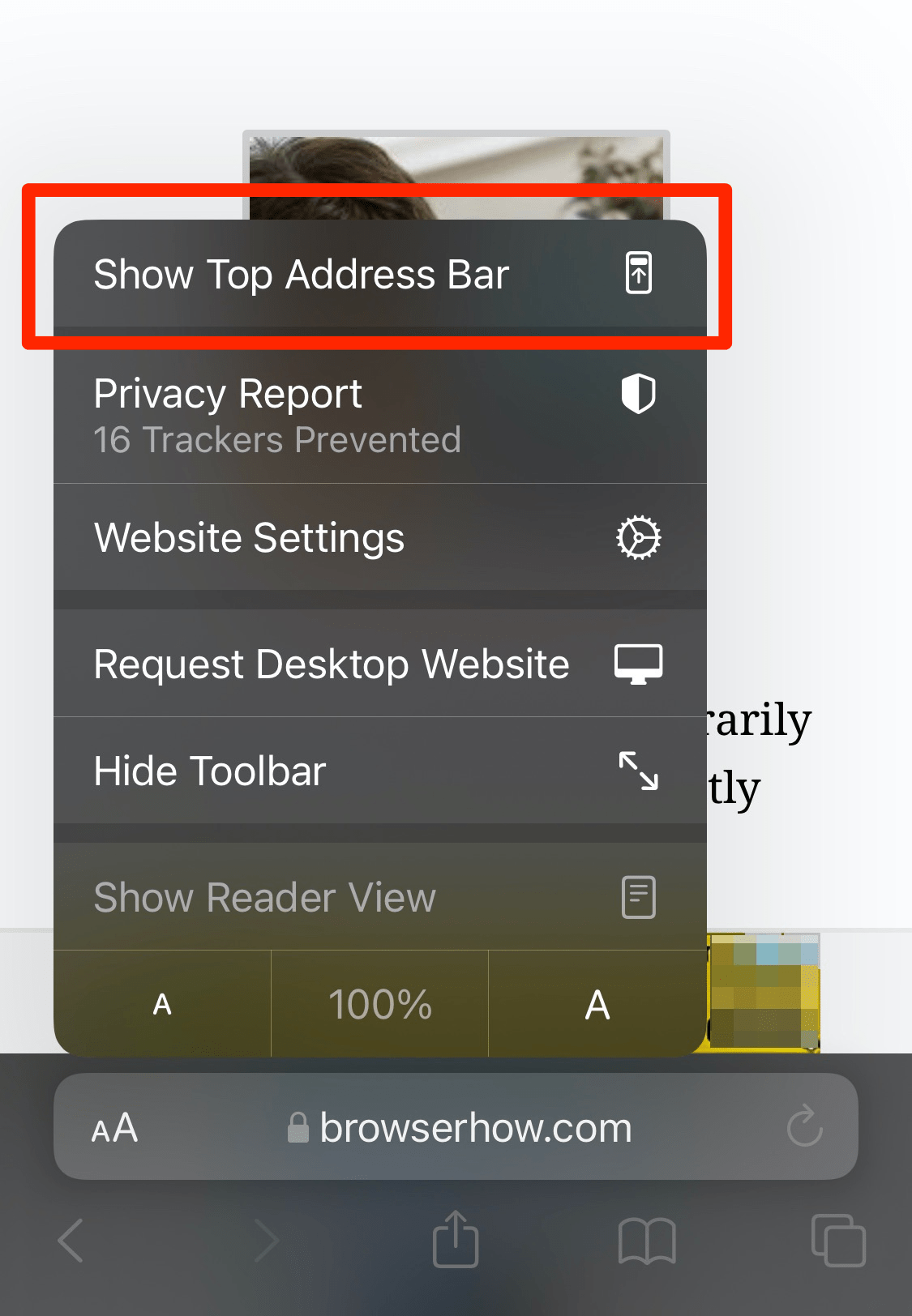 Safari option to show Address and tab bar in top on iPhone