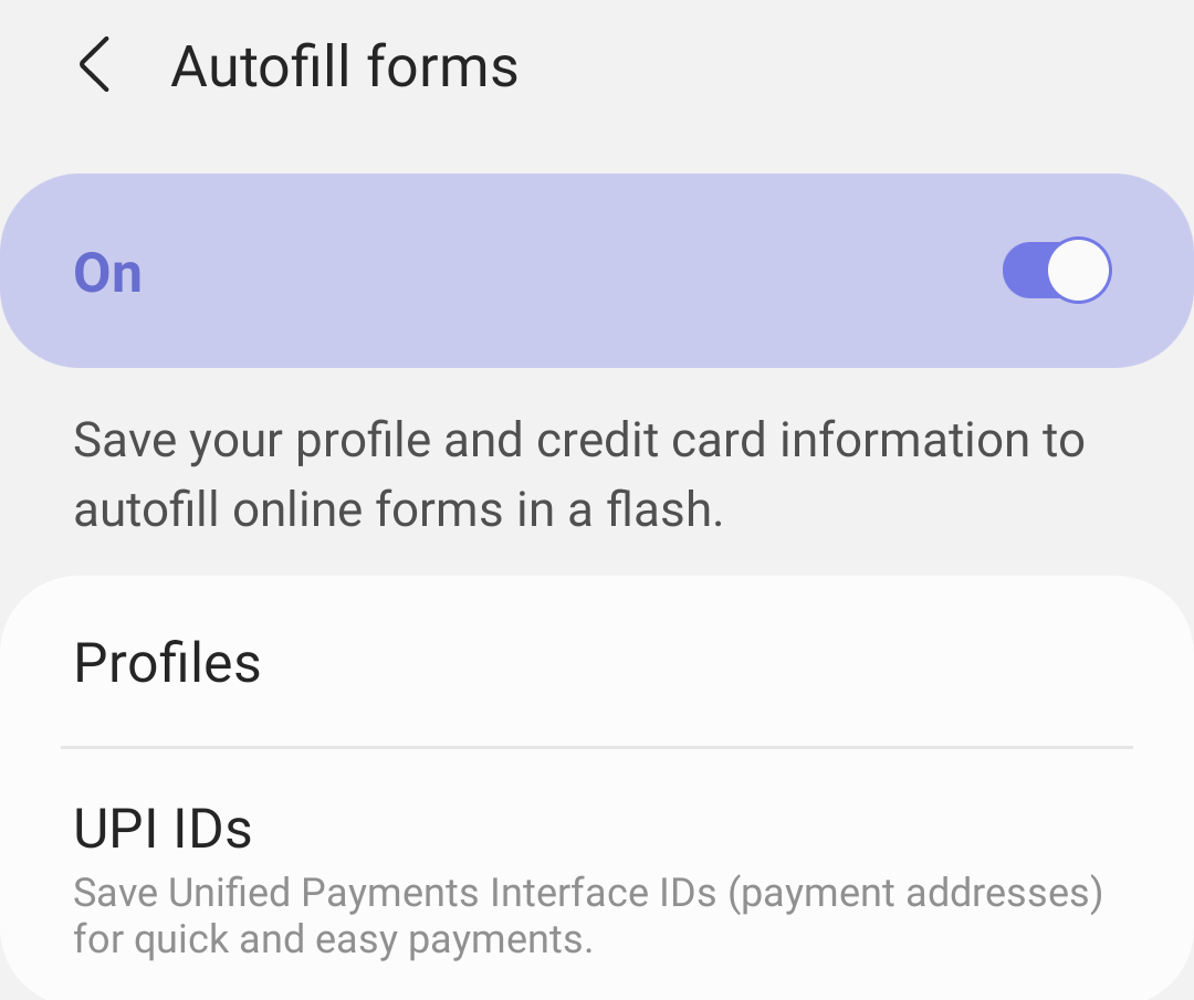 Samsung Internet UPI payment