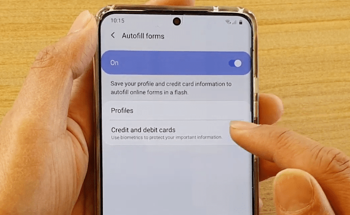 Samsung Internet Credit and debit cards option