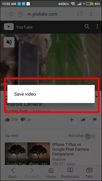 Save video from YouTube on Samsung Internet