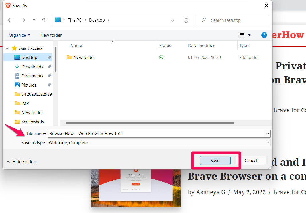Save Webpage as Complete HTML in Brave Browser