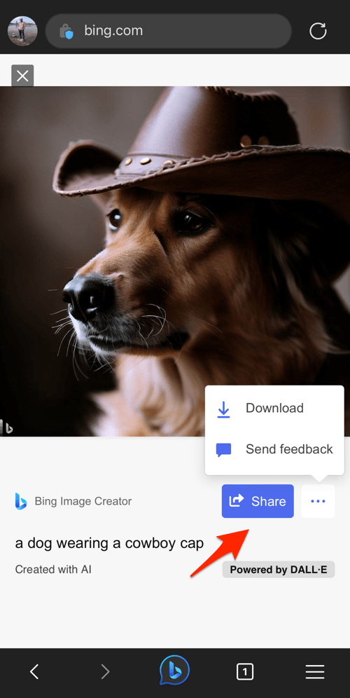 Save and Share the AI created image in Edge Bing Chat on iPhone