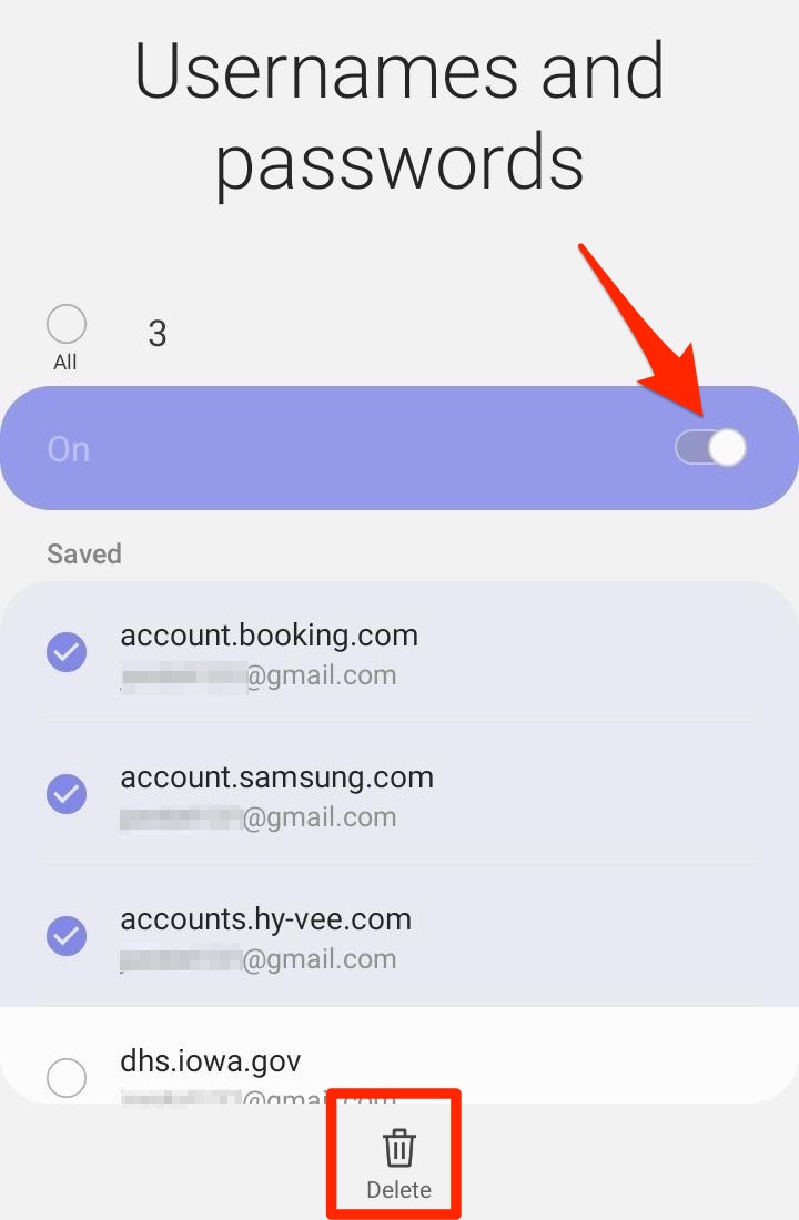 Saved Username and Passwords in Samsung Internet