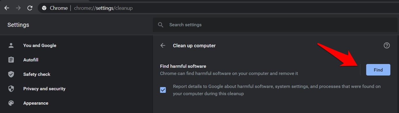 Scan and cleanup chrome browser on computer