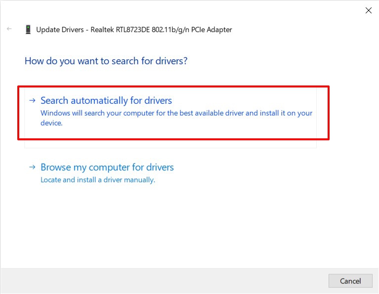 Search automatically for driver updates in Windows OS