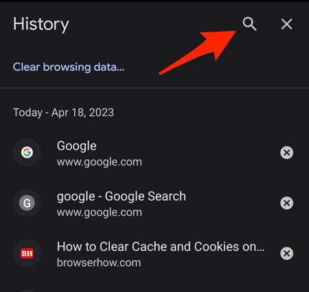 Search Browsing History on Chrome Mobile browser