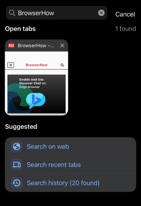 Search Tabs matching results and suggested option in Chrome iOS