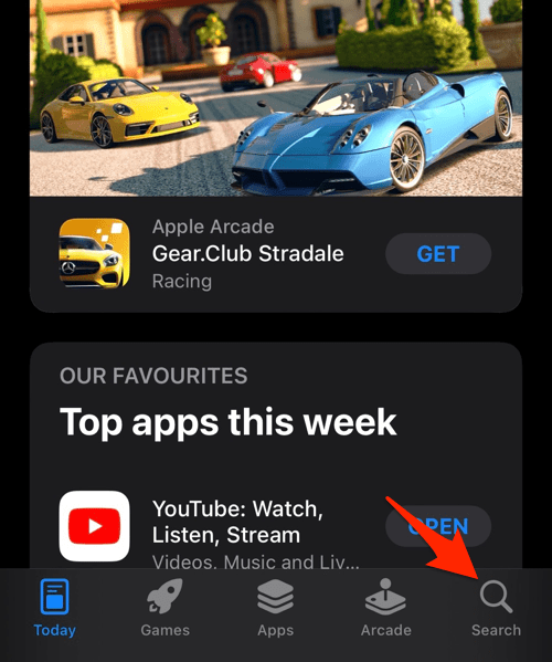Search icon tab in App Store on iPhone