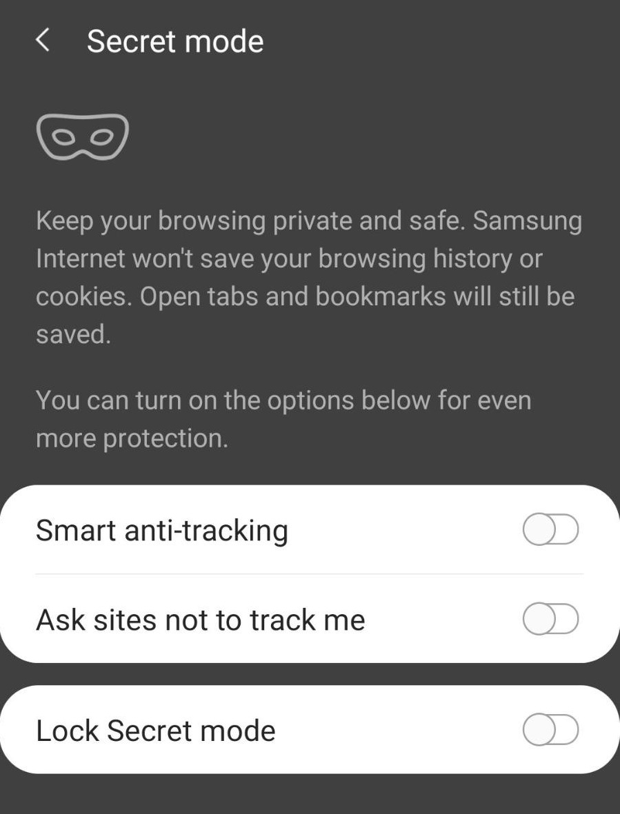 Secret Mode or Private Incognito Mode in Samsung Internet
