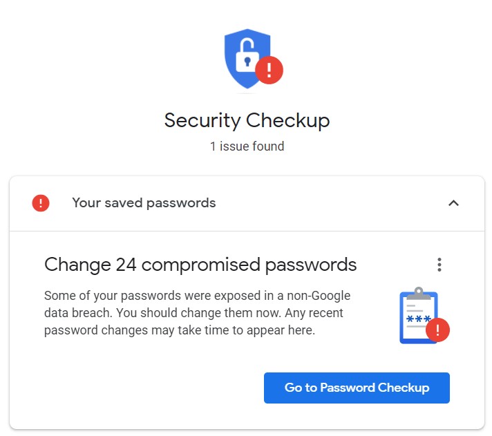 Security Checkup for compromised passwords in chrome