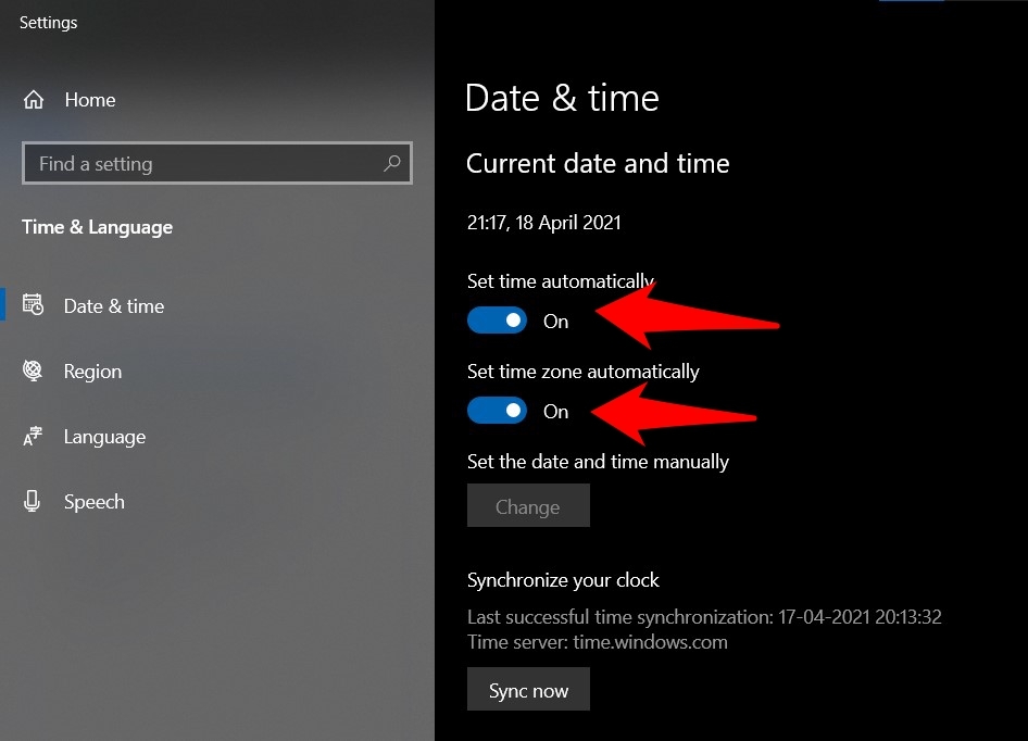 Set Time and Date Automatically in Windows OS