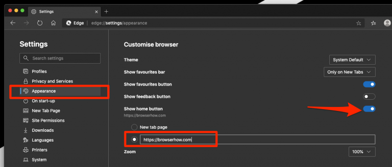 How to Change the Start or Homepage Address in the Edge browser on a PC