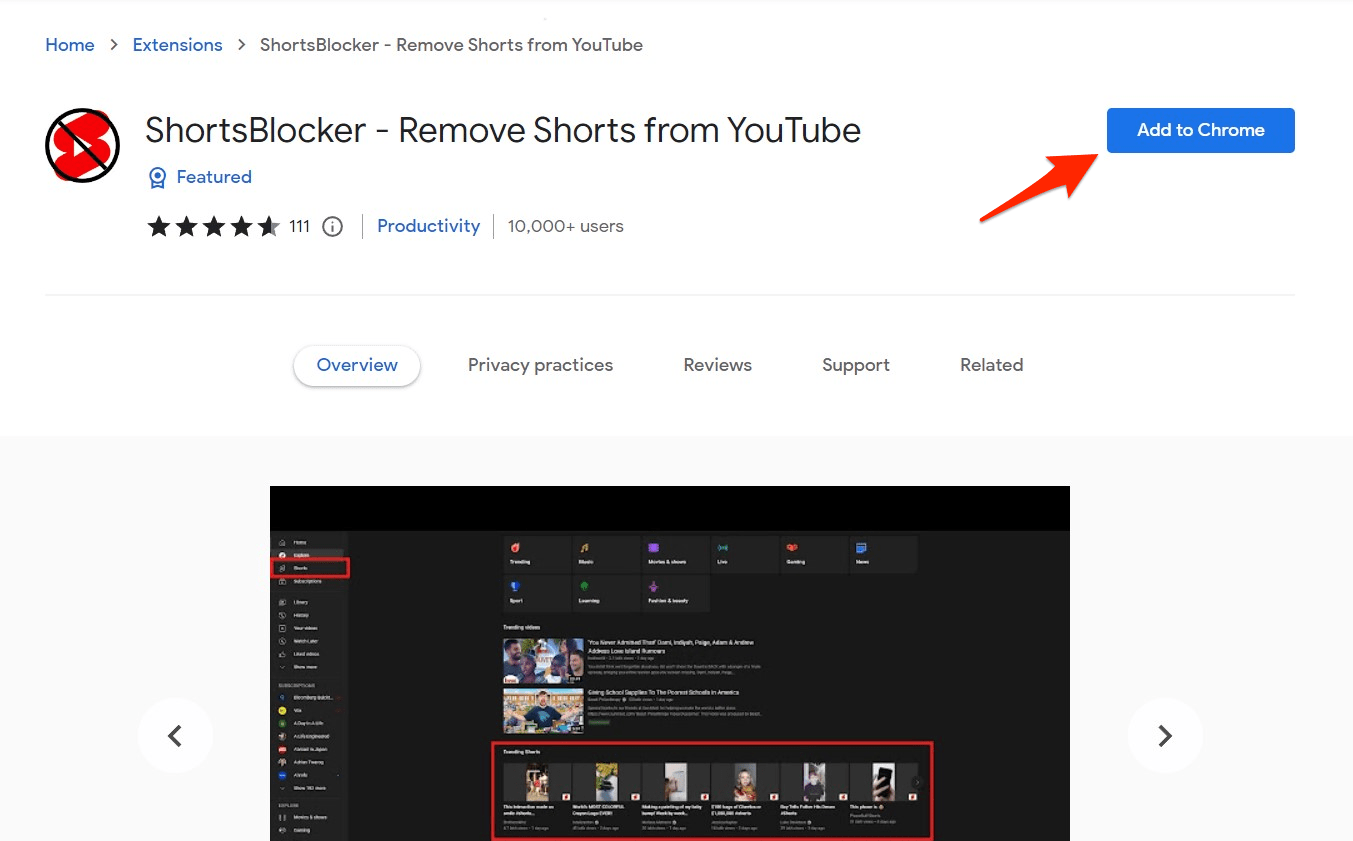 ShortsBlocker Chrome Extension - Add to Chrome