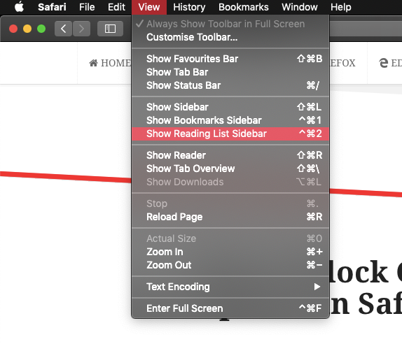 Show Reading List Sidebar in Apple Safari on Mac