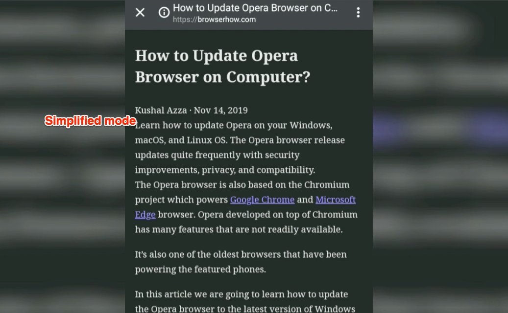 Simplified readers mode on Chrome Android