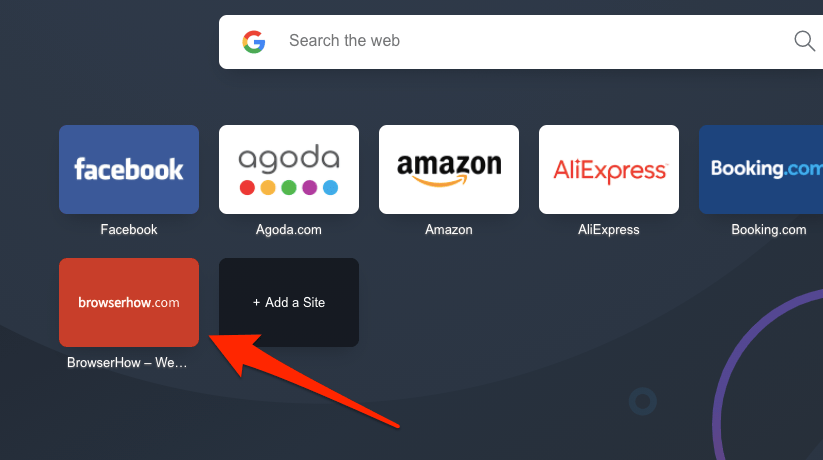 Site Added to Opera Home Screen Shortcut Speed Dial