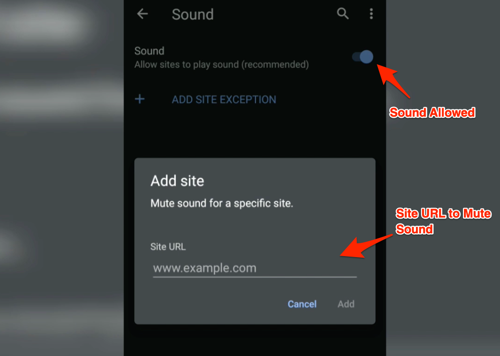 Site Exception for Allow or Mute Sound in Chrome Android
