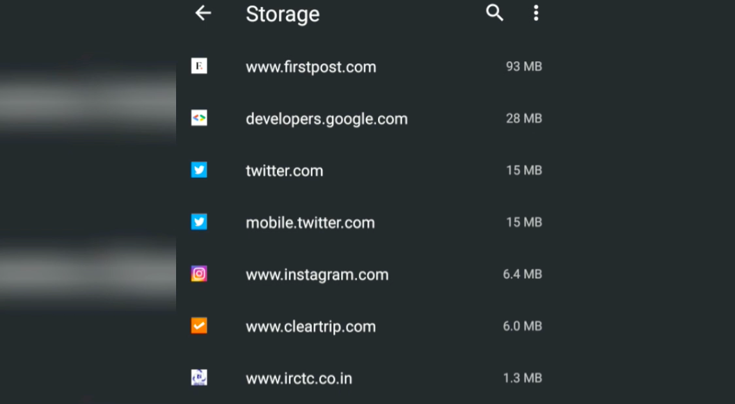 Site Storage in Chrome Android
