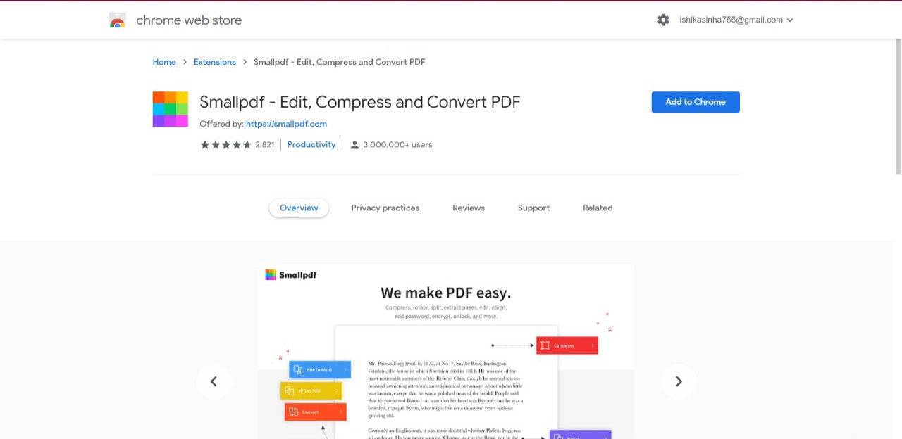 SmallPDF Chrome Extension to edit, compress and Convert PDF