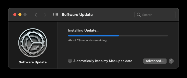 Software Update Installing on MacOS