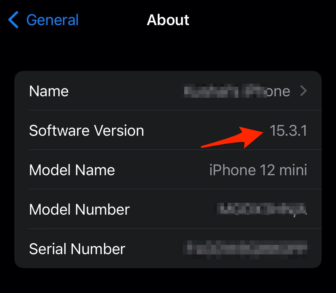 Software Version number in iPhone General settings