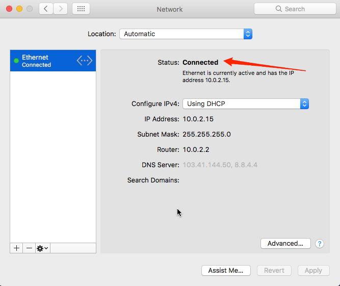 Status Connected in Network on System Preference