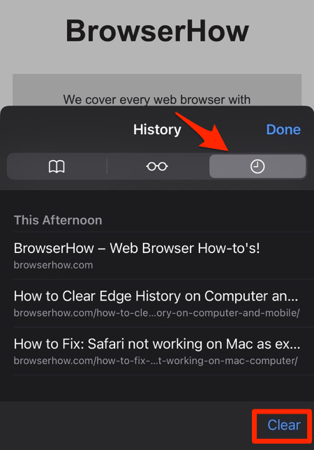 Switch to History tab under Bookmarks menu on the Safari iPhone