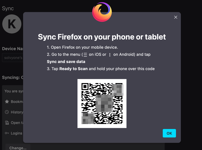 Sync Firefox on your phone or tablet using QR code