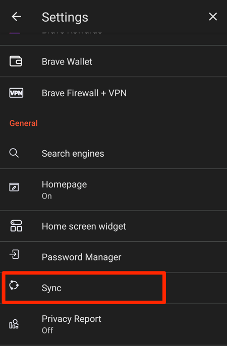 Sync option in Brave for Android Settings page