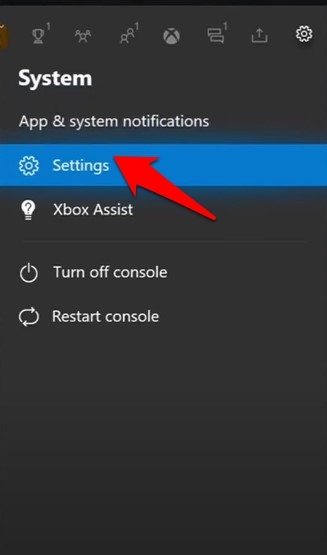 System Settings menu in Xbox Console