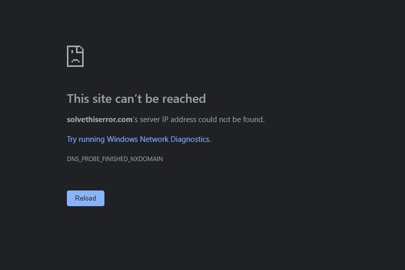 This site cant be reached - server IP address could not be found
