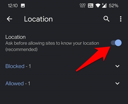 Toggle button to ask location permission in chrome android