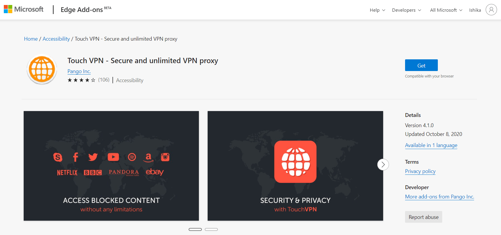 Touch VPN Edge Extension