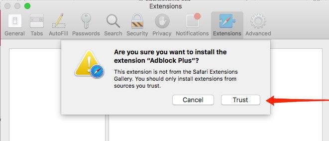 Trust to Install the AdBlock on Safari