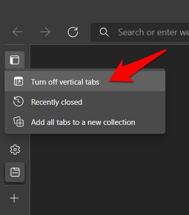 Turn off Vertical Tabs in Microsoft Edge