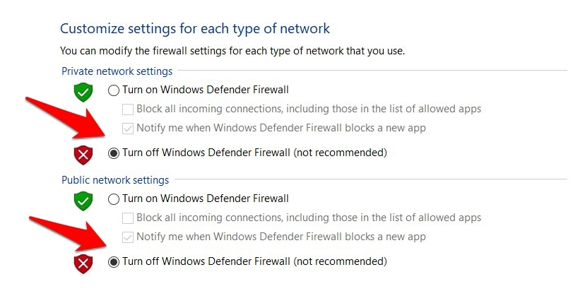 Turn off Windows Defender Security