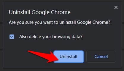 Uninstall Google Chrome button in Windows PC