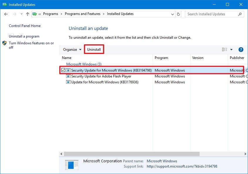 Uninstall Security Updates from Windows OS