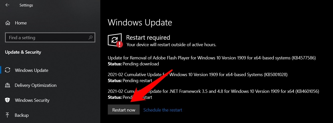 Update Windows OS to latest version and restart