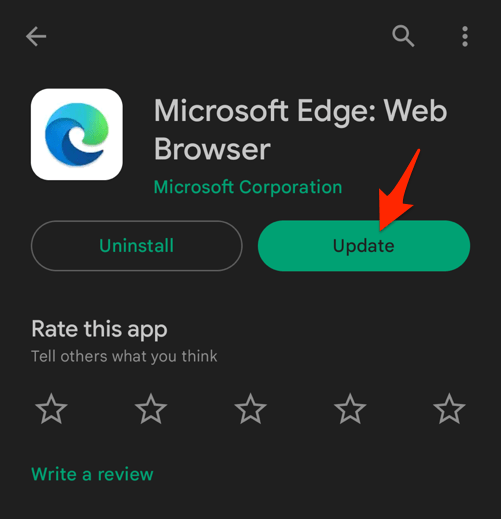 Update Microsoft Edge app on Android Play Store