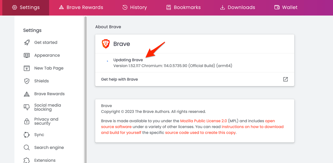 Updating Brave browser to latest version on the computer