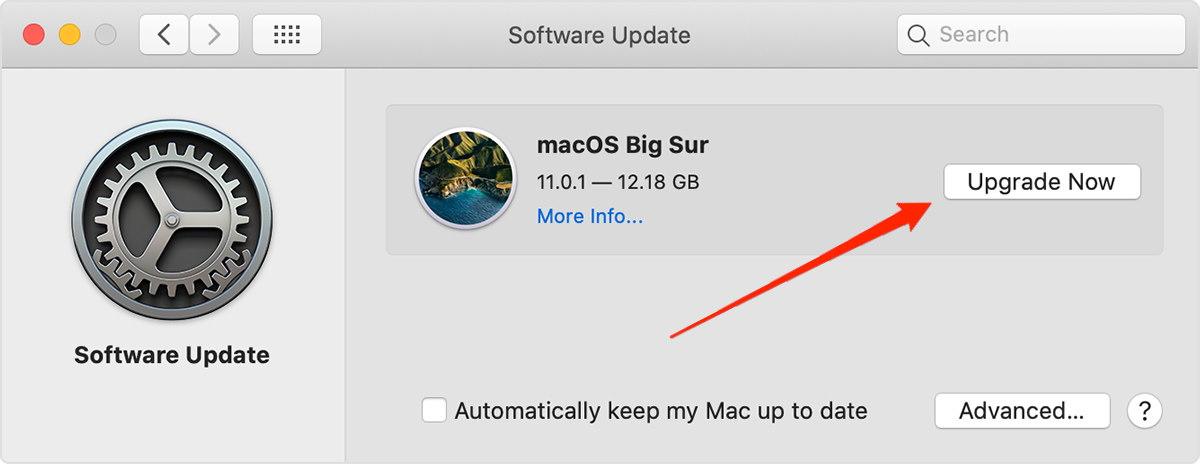 Upgrade now in Software Update in MacOS