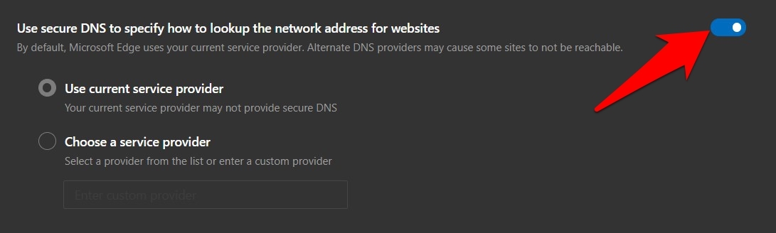 Use Secure DNS settings in Edge browser