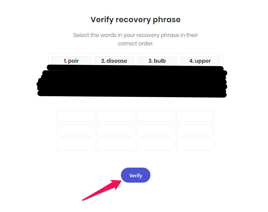 Verify Recovery Phrase for Brave Wallet account validation