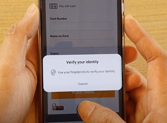 Verify your identity to use the saved credit card on samsung internet