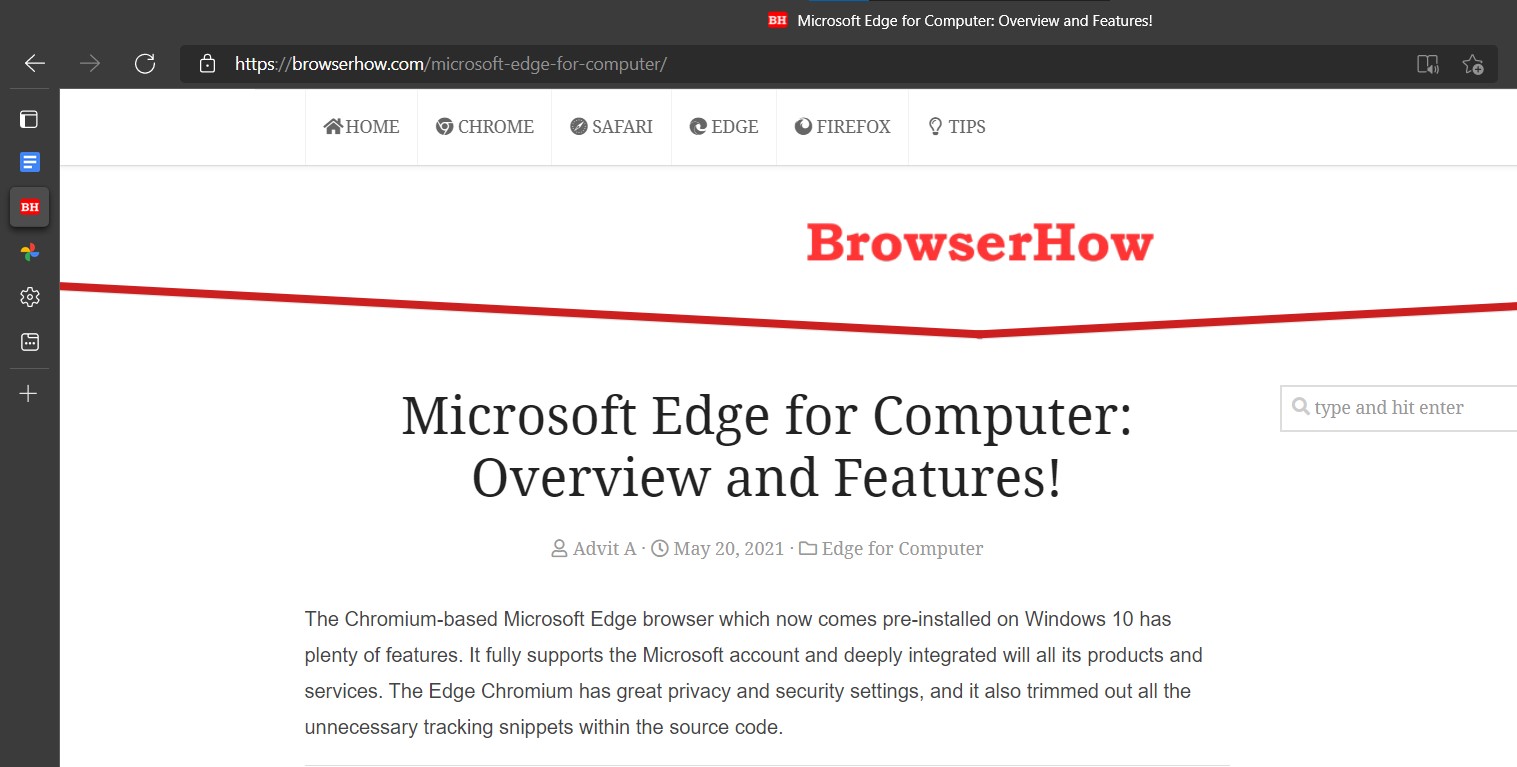 Vertical Tabs in Microsoft Edge browser